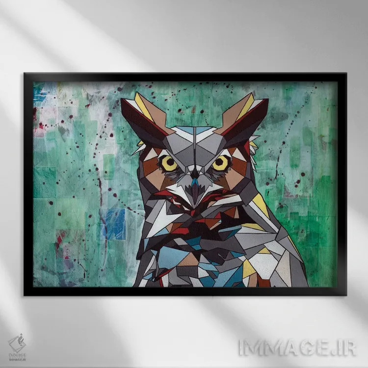 تابلو جغد اثر داز - نمای قابدار مشکی