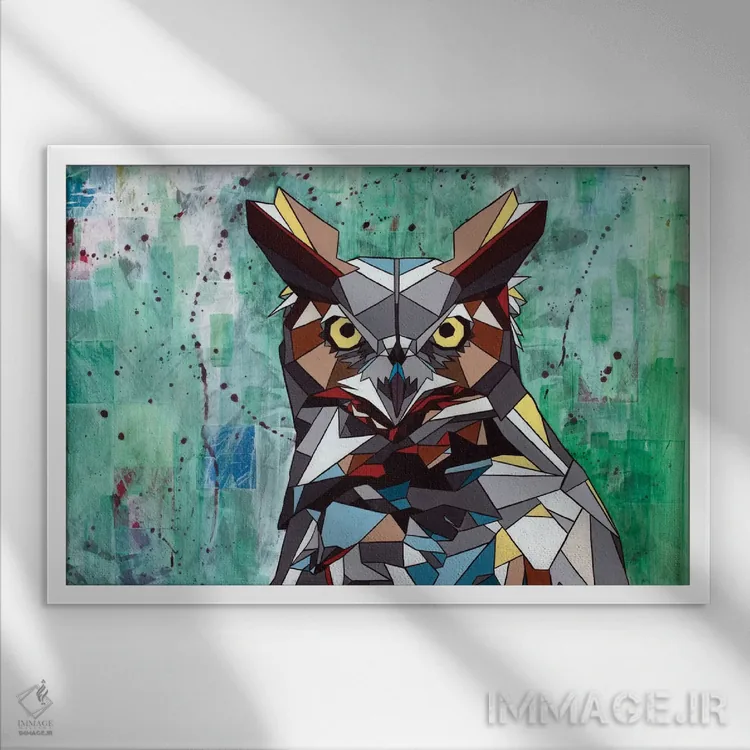 تابلو جغد اثر داز - نمای قابدار سفید