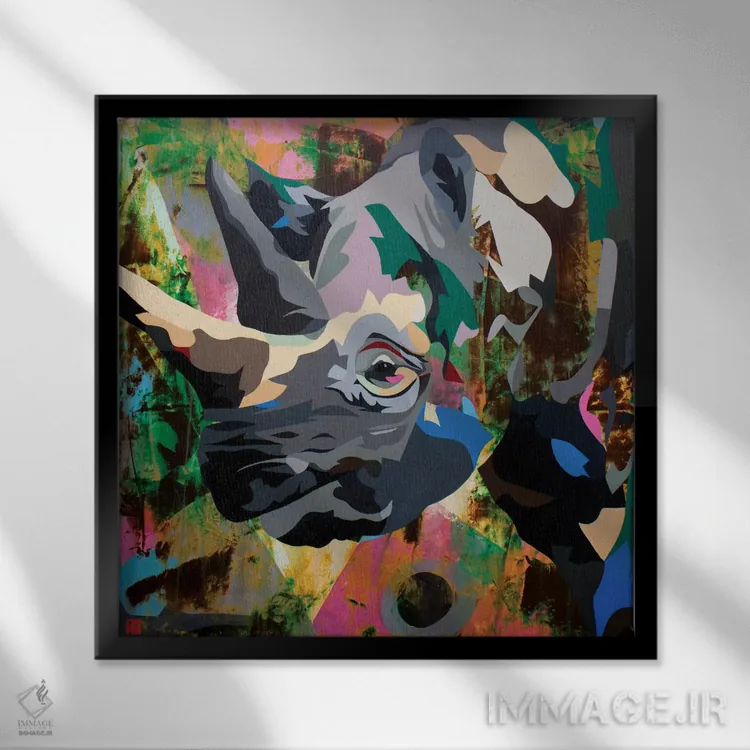 تابلو کرگدن اثر داز - نمای قابدار مشکی