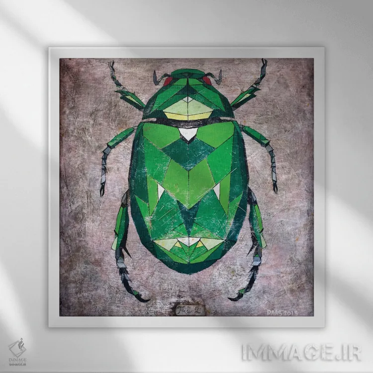 تابلو سوسک طلایی (گنجشک) اثر داز - نمای قابدار سفید