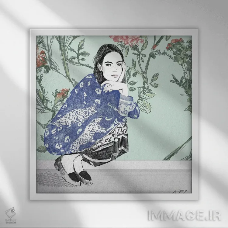 تابلو نشسته/درازکش اثر امبر دی - نمای قابدار سفید