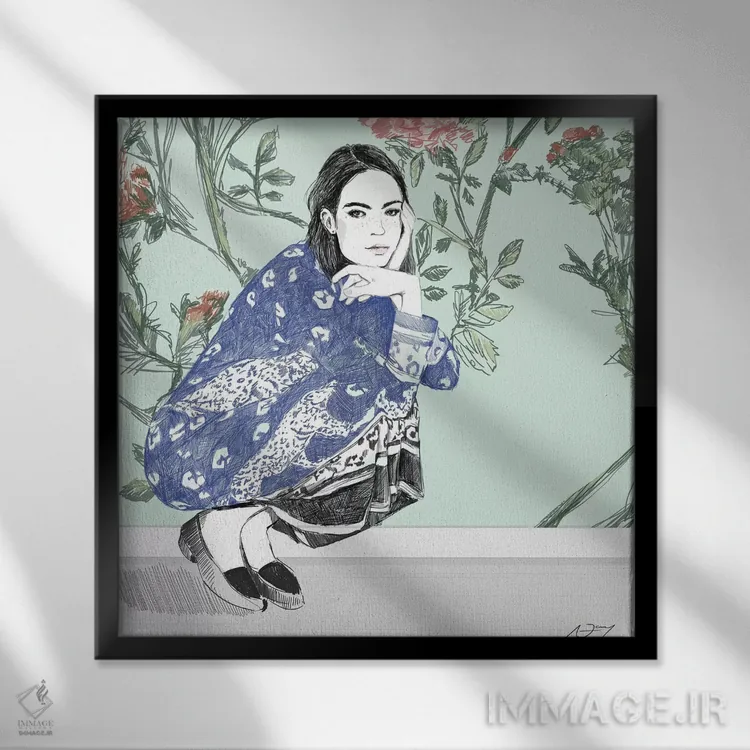 تابلو نشسته/درازکش اثر امبر دی - نمای قابدار مشکی