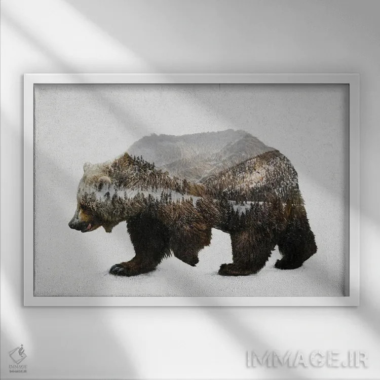 تابلو خرس قهوهای کودیاک اثر دیوایز بیبیز (نام هنری) - نمای قابدار سفید