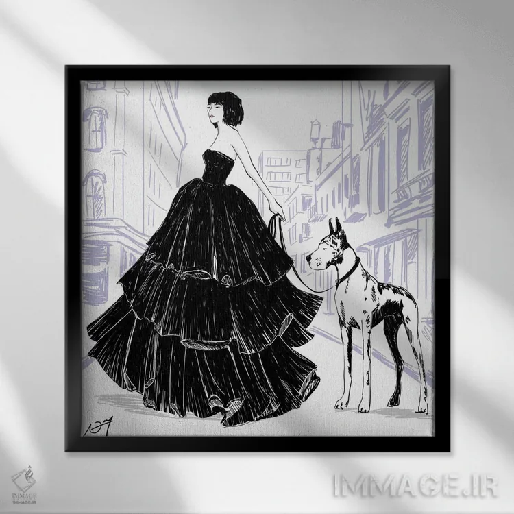 تابلو لباس مجلسی اثر امبر دی - نمای قابدار مشکی