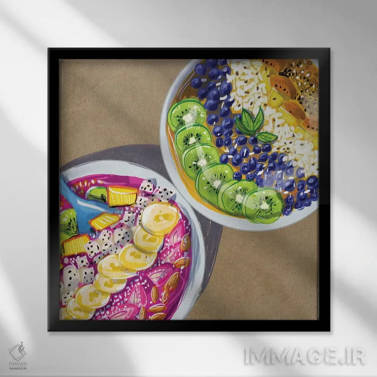 تابلو کاسههای اسموتی اثر امبر دی - نمای قابدار مشکی