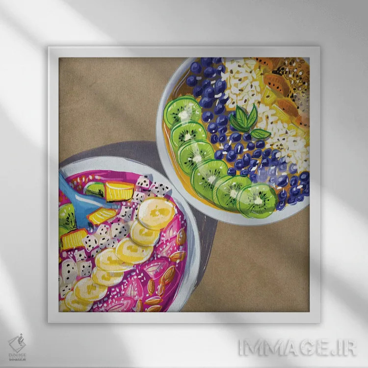 تابلو کاسههای اسموتی اثر امبر دی - نمای قابدار سفید