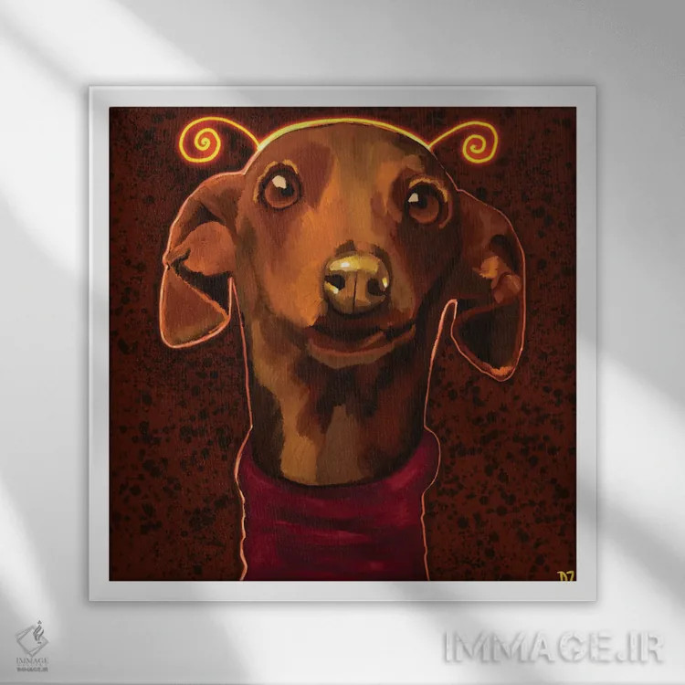 تابلو گریهوند (سگ تازی) اثر دائو زد - نمای قابدار سفید