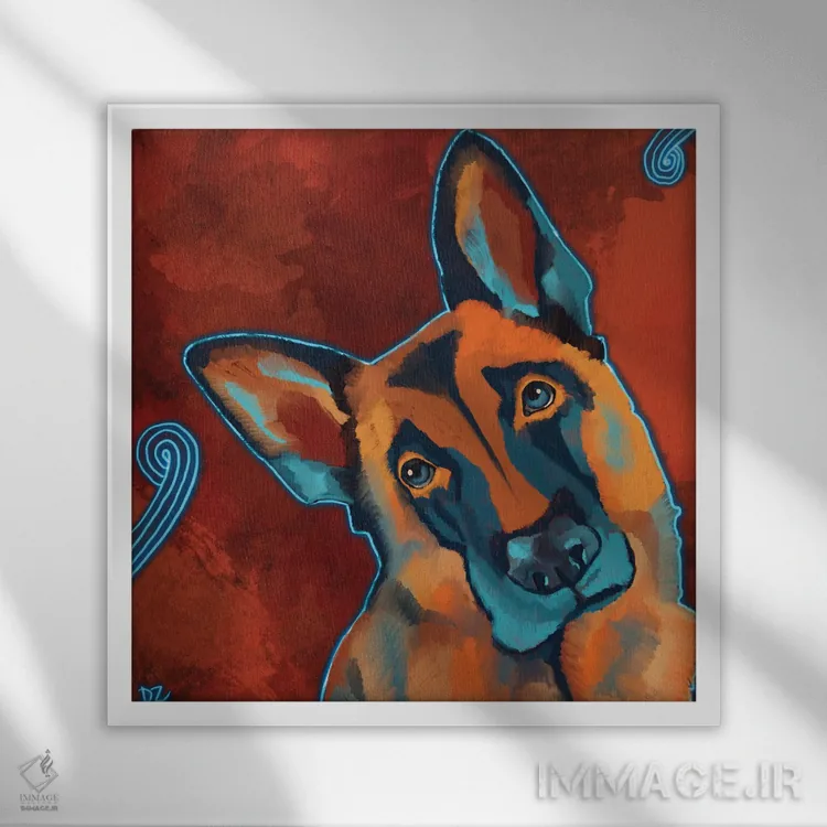 تابلو ژرمن شپرد (سگ ژرمن) اثر دائو زد - نمای قابدار سفید