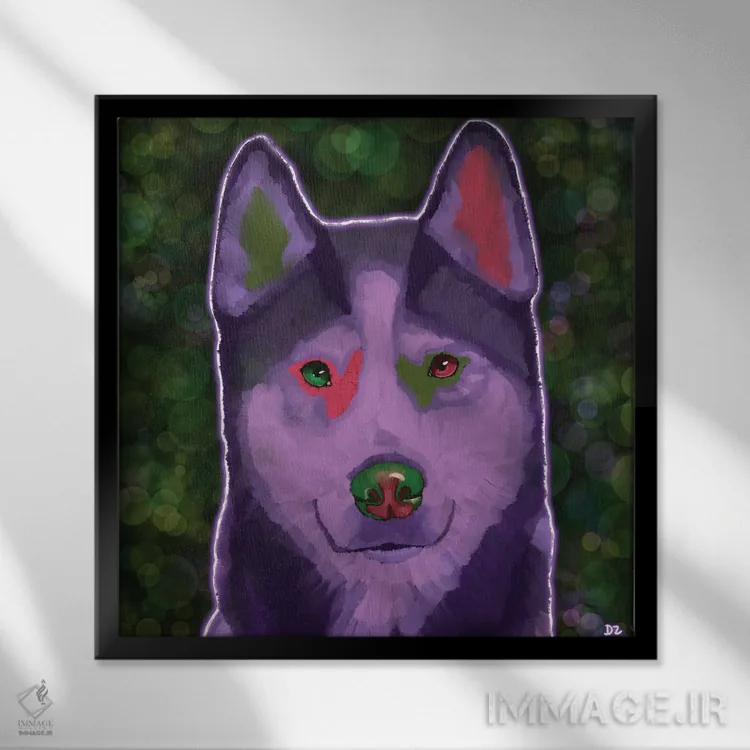 تابلو هاسکی سیبری اثر دائو زد - نمای قابدار مشکی