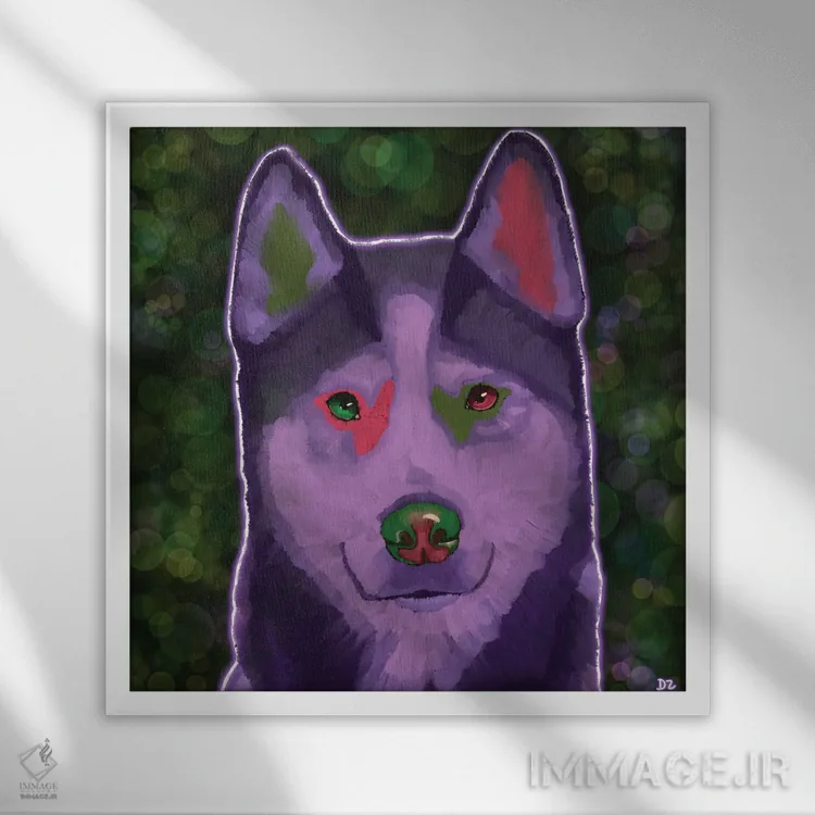 تابلو هاسکی سیبری اثر دائو زد - نمای قابدار سفید