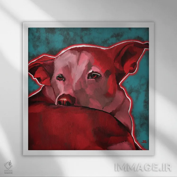 تابلو سگ بینژاد اثر دائو زد - نمای قابدار سفید
