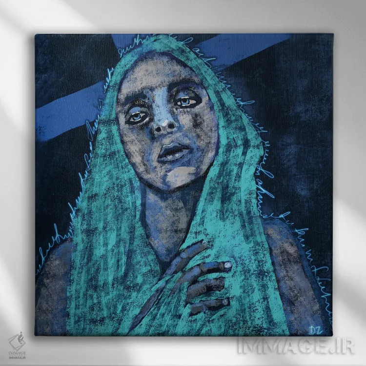 تابلو زن بودن مصلوب شده (رنج زنان) اثر دائو زد - نمای روبهرو روی دیوار