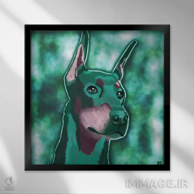 تابلو دبرمن (نژاد سگ) اثر دائو زد - نمای قابدار مشکی