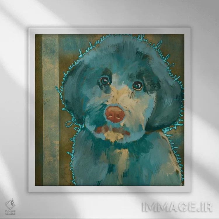 تابلو لابرادودل (سگ دورگه لابرادور و پودل) اثر دائو زد - نمای قابدار سفید