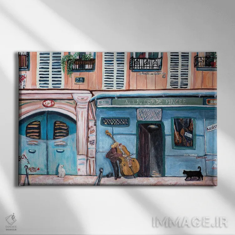 تابلو گرافیتی موسیقیایی اثر دبورا ایو آلاسترا - نمای روبهرو روی دیوار