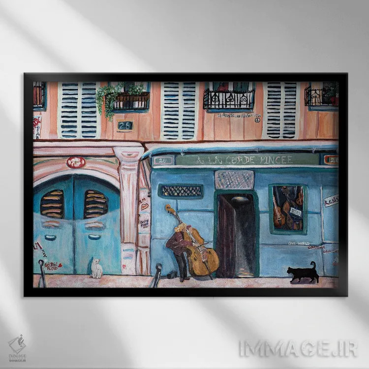 تابلو گرافیتی موسیقیایی اثر دبورا ایو آلاسترا - نمای قابدار مشکی