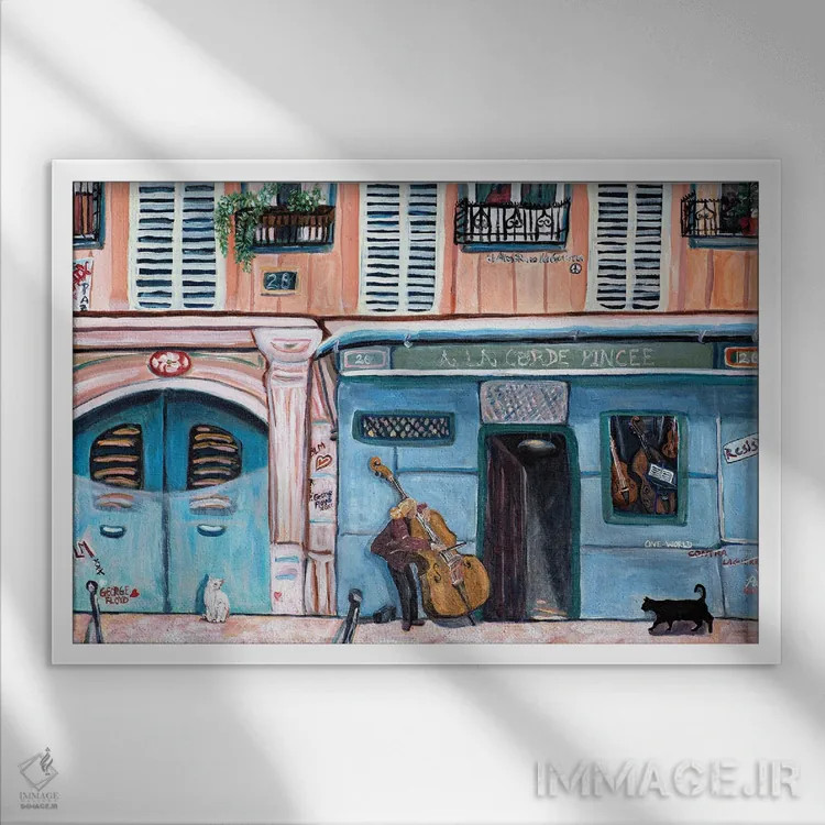 تابلو گرافیتی موسیقیایی اثر دبورا ایو آلاسترا - نمای قابدار سفید