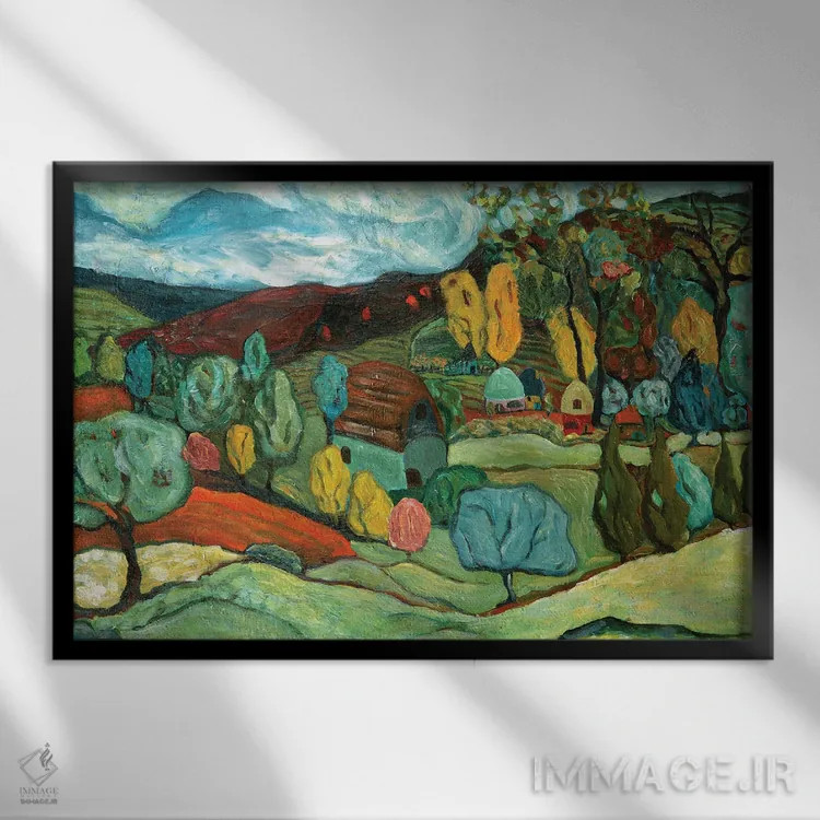 تابلو پاییز روستا اثر دبورا ایو آلاسترا - نمای قابدار مشکی