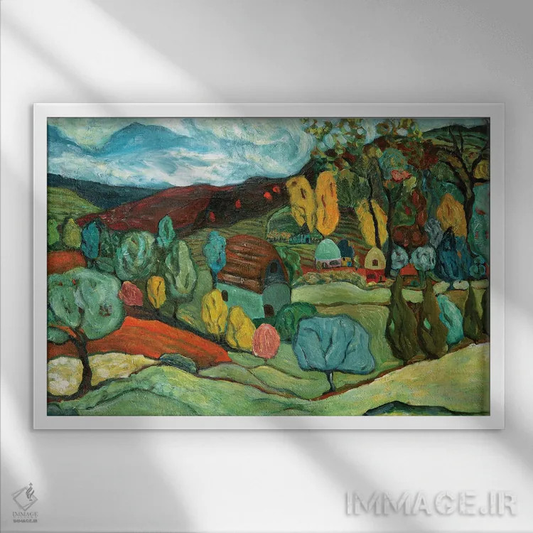 تابلو پاییز روستا اثر دبورا ایو آلاسترا - نمای قابدار سفید