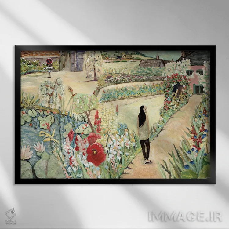 تابلو قدمزنی در باغ اثر دبورا ایو آلاسترا - نمای قابدار مشکی