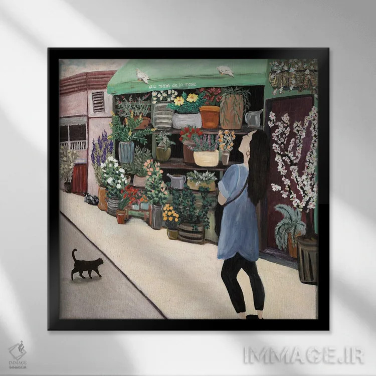 تابلو خریدار گل در سن ژرمن اثر دبورا ایو آلاسترا - نمای قابدار مشکی