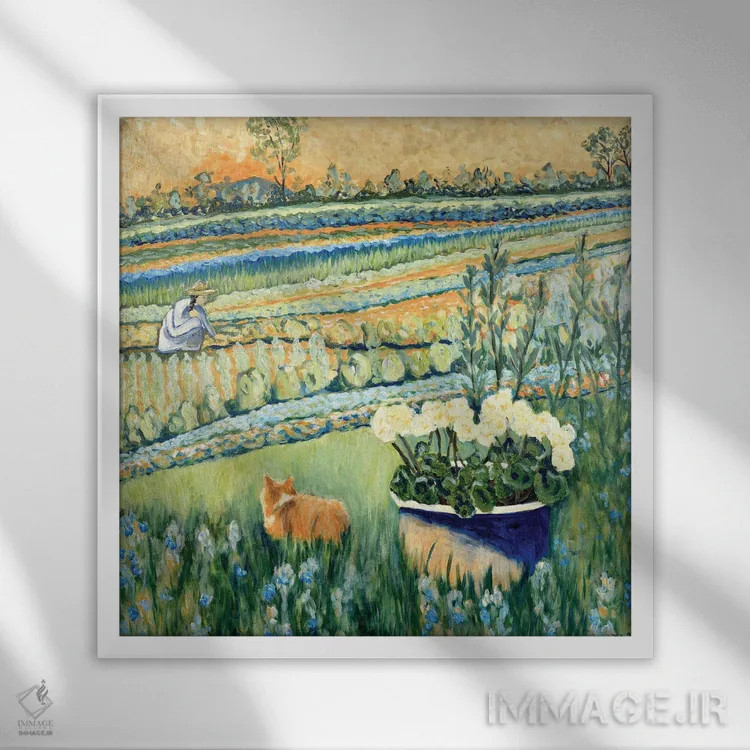 تابلو پناه گرفتن در باغ اثر دبورا ایو آلاسترا - نمای قابدار سفید