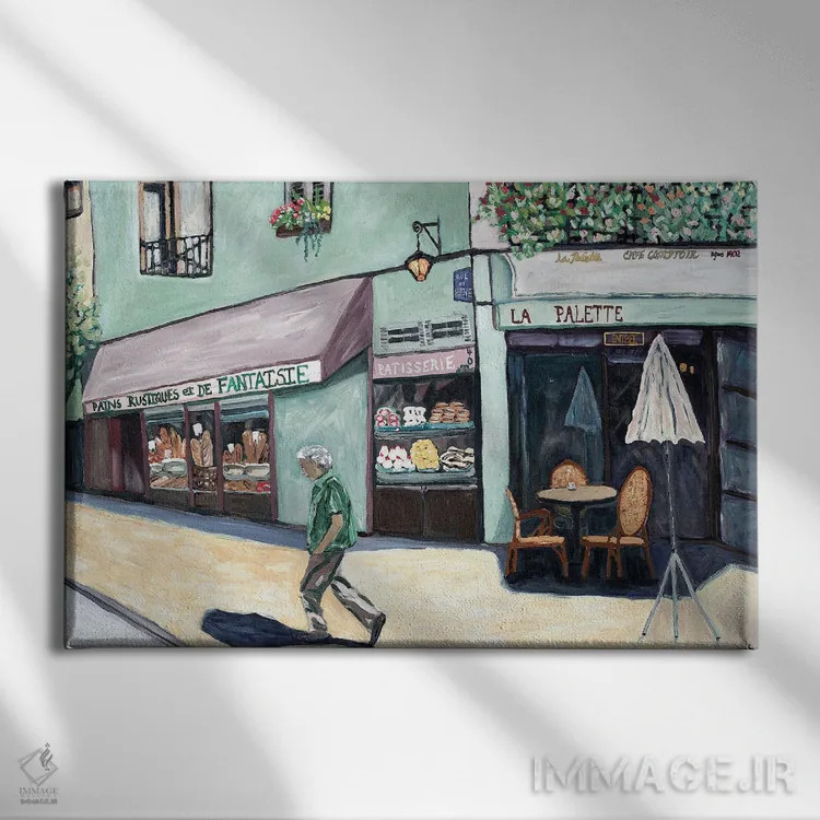 تابلو گوشهٔ کافه اثر دبورا ایو آلاسترا - نمای روبهرو روی دیوار