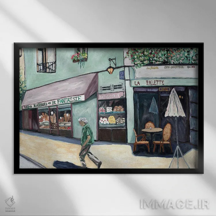 تابلو گوشهٔ کافه اثر دبورا ایو آلاسترا - نمای قابدار مشکی