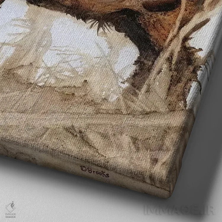 تابلو گوزن کبیر اثر دانا بروکس - نمای نزدیک بافت بوم