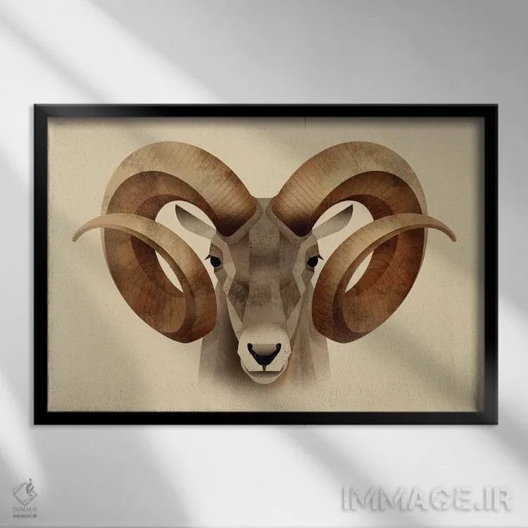 تابلو قوچ اوریال (حیوان کوهستانی) اثر دیتِر براون - نمای قابدار مشکی