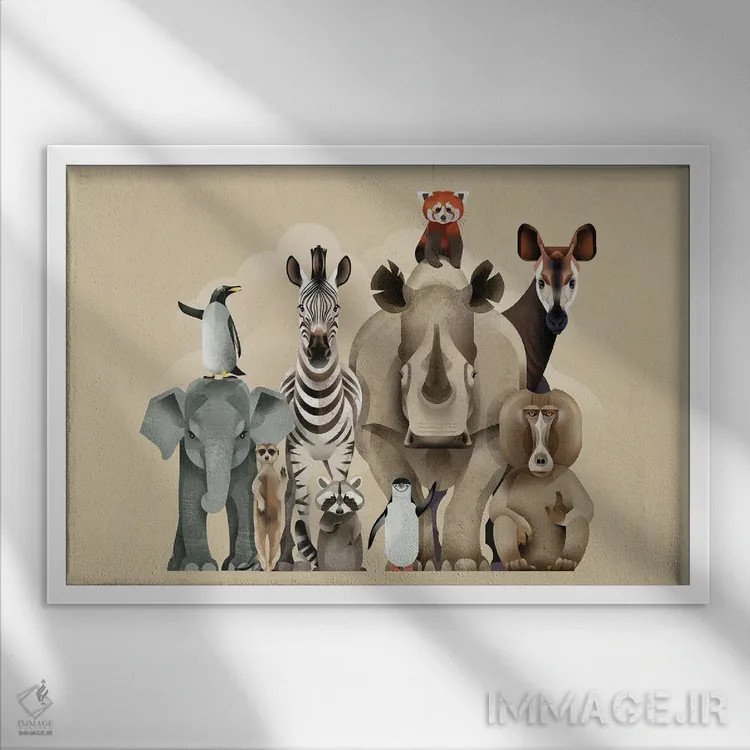 تابلو سلام حیوانات اثر دیتِر براون - نمای قابدار سفید