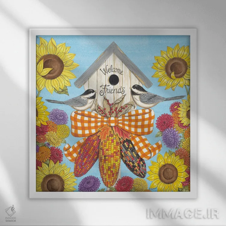 تابلو خانه پرنده پاییزی همراه با چکیدهها (پرنده) اثر دب استرین - نمای قابدار سفید