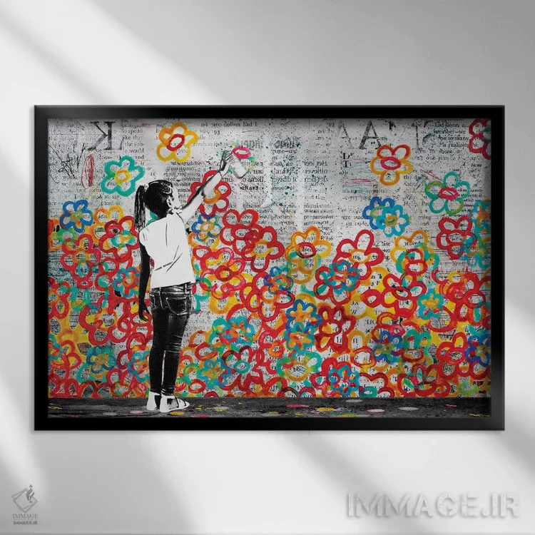 تابلو قدرت گل اثر دیبی واترمن - نمای قابدار مشکی