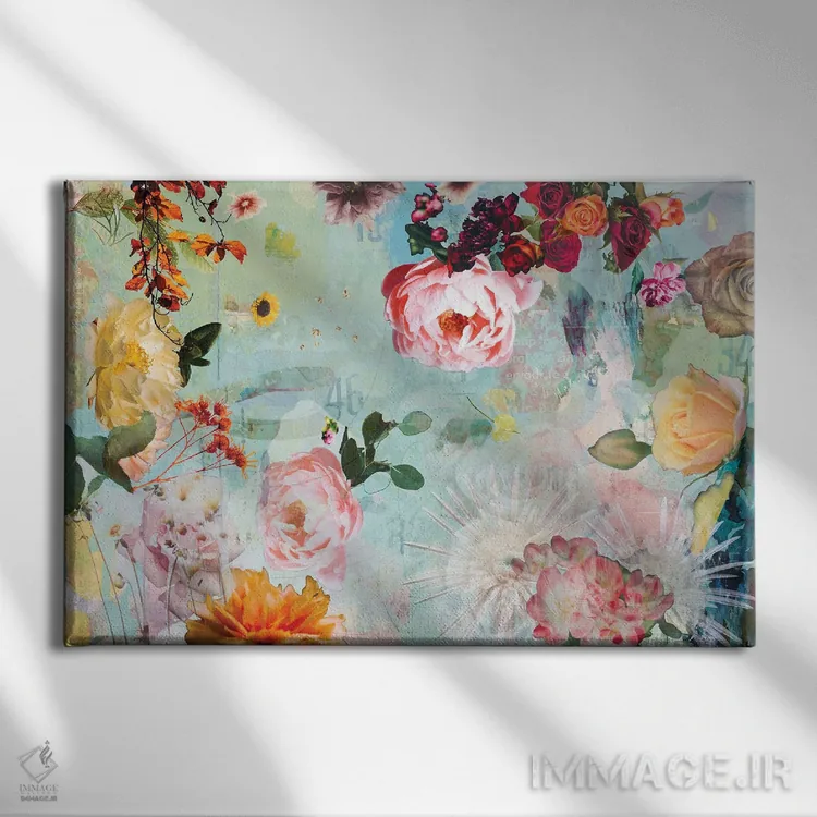 تابلو شکوفهٔ رز اثر دیبی واترمن - نمای روبهرو روی دیوار