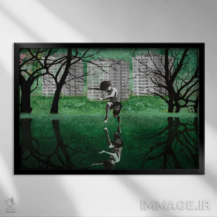 تابلو حوضچه سبز اثر دیبی واترمن - نمای قابدار مشکی