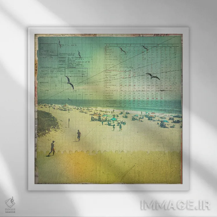 تابلو سواحل نوستالژیک اثر دیبی واترمن - نمای قابدار سفید