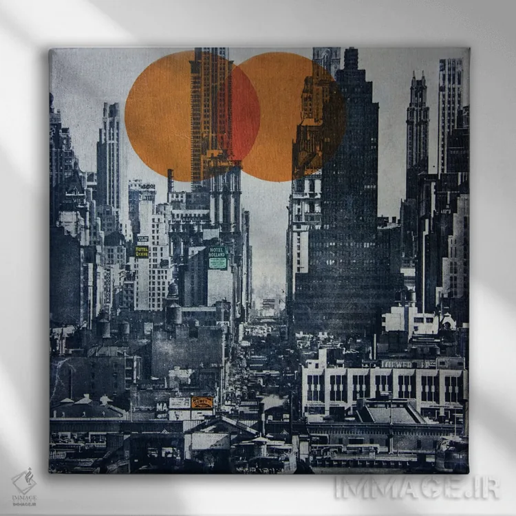 تابلو خط افق نیویورک ۱۹۴۸ اثر دیبی واترمن - نمای روبهرو روی دیوار