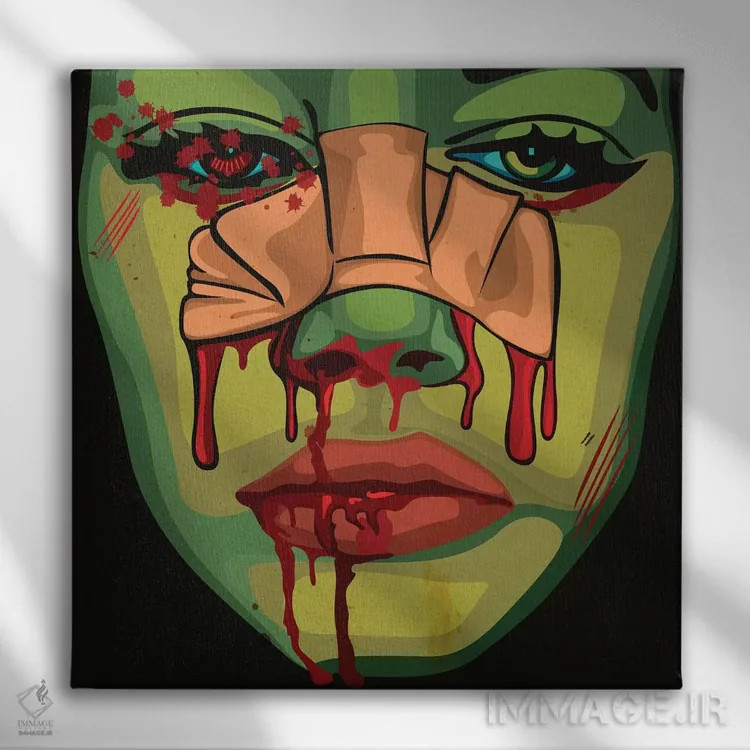 تابلو دختر خونین اثر دای کریس آرت (هنرمند) - نمای روبهرو روی دیوار