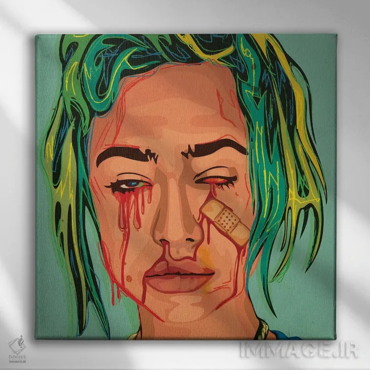 تابلو دختر خونین ۲ اثر دای کریس آرت (هنرمند) - نمای روبهرو روی دیوار