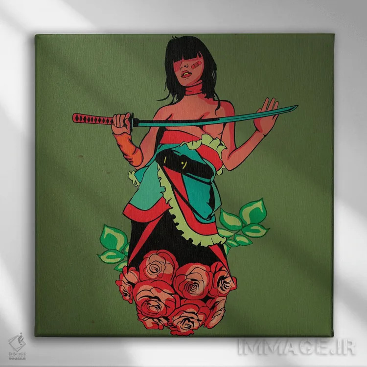 تابلو دختر نینجای رز اثر دای کریس آرت (هنرمند) - نمای روبهرو روی دیوار
