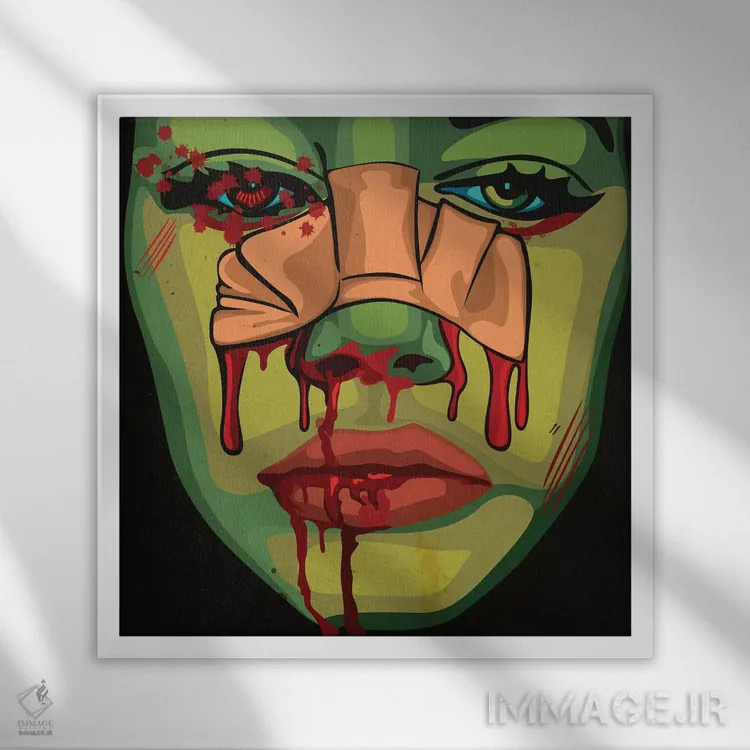 تابلو دختر خونین اثر دای کریس آرت (هنرمند) - نمای قابدار سفید