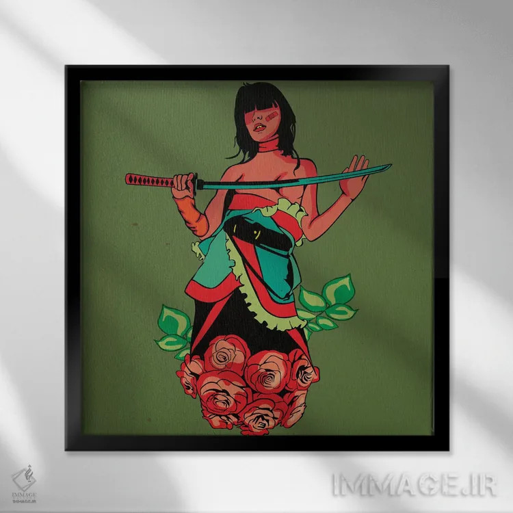 تابلو دختر نینجای رز اثر دای کریس آرت (هنرمند) - نمای قابدار مشکی