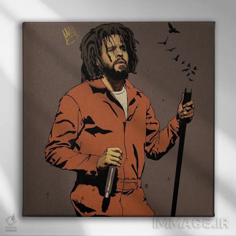 تابلو جے کول (خواننده) اثر دای کریس آرت (هنرمند) - نمای روبهرو روی دیوار