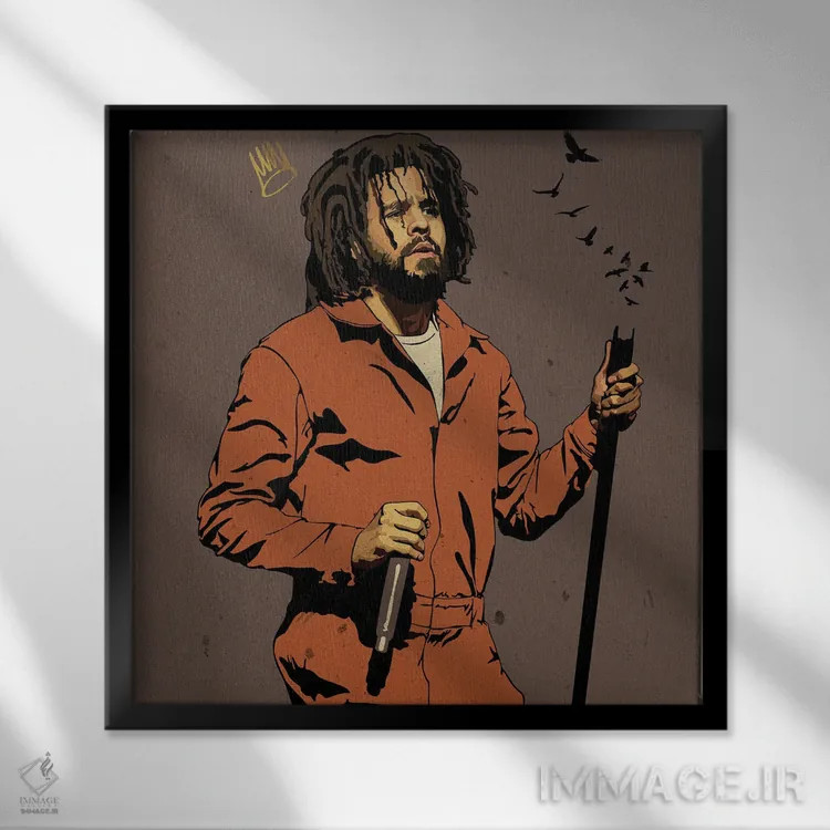 تابلو جے کول (خواننده) اثر دای کریس آرت (هنرمند) - نمای قابدار مشکی