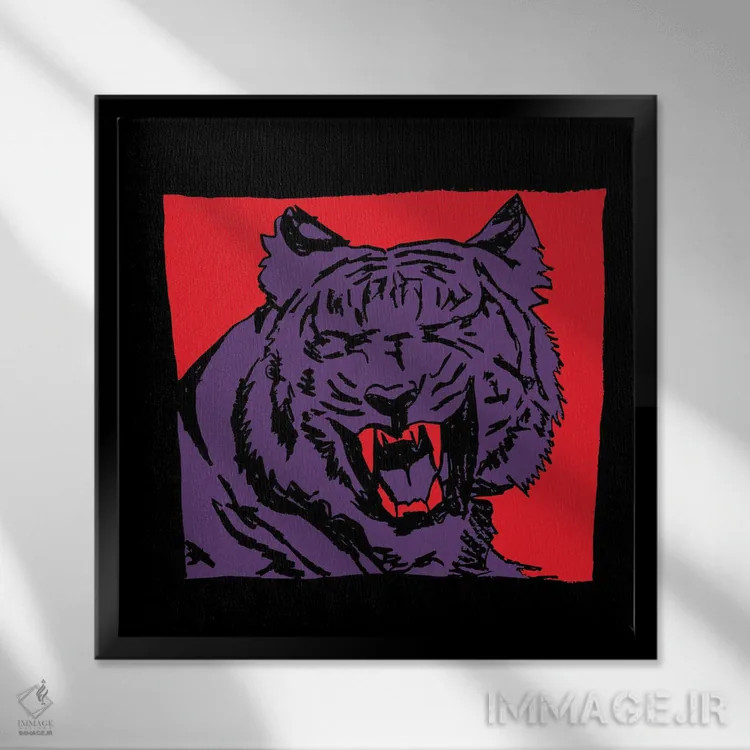 تابلو ببر بنفش ۲۰۲۰ اثر دای کریس آرت (هنرمند) - نمای قابدار مشکی