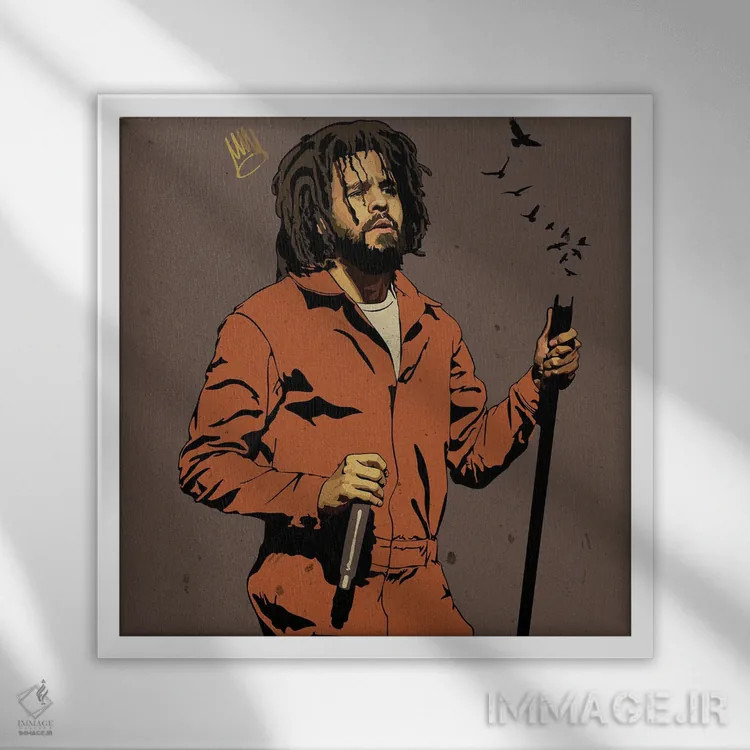 تابلو جے کول (خواننده) اثر دای کریس آرت (هنرمند) - نمای قابدار سفید