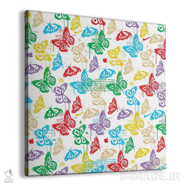 تابلو طرح آیکون پروانه (سفید رنگارنگ) اثر دای کریس آرت (هنرمند) - نمای پرسپکتیو محصول