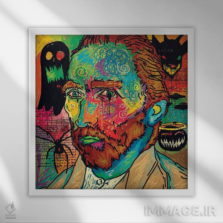 تابلو نسخه ترسناک ون گوگ اثر دای کریس آرت (هنرمند) - نمای قابدار سفید