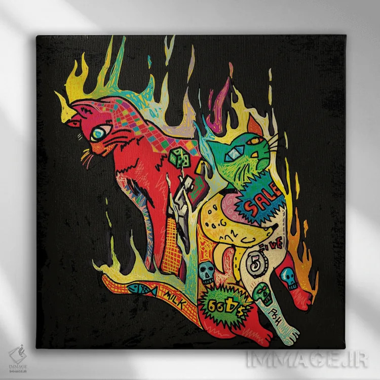 تابلو دو گربه فروشگاهی اثر دای کریس آرت (هنرمند) - نمای روبهرو روی دیوار