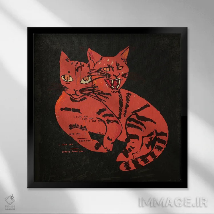 تابلو یک گربه دو حال و هوا اثر دای کریس آرت (هنرمند) - نمای قابدار مشکی